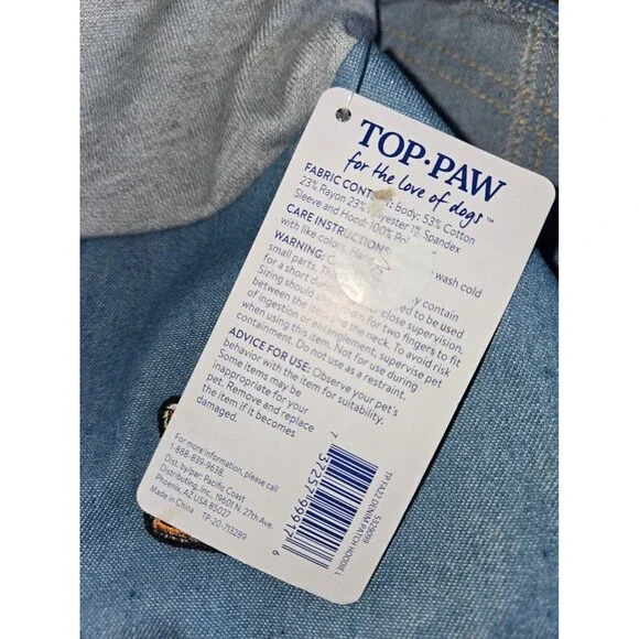 Top Paw Dog Hoodie Size Large Denim Jacket With Nature Patches - Picture 3 of 5
